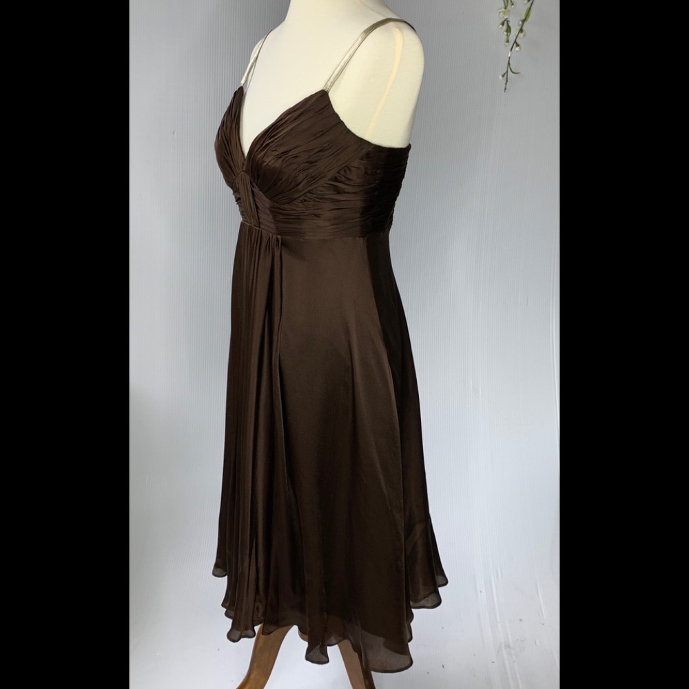ANNE KLEIN Brown/Gold Spaghetti Strap 100% SILK Dress Size 6
